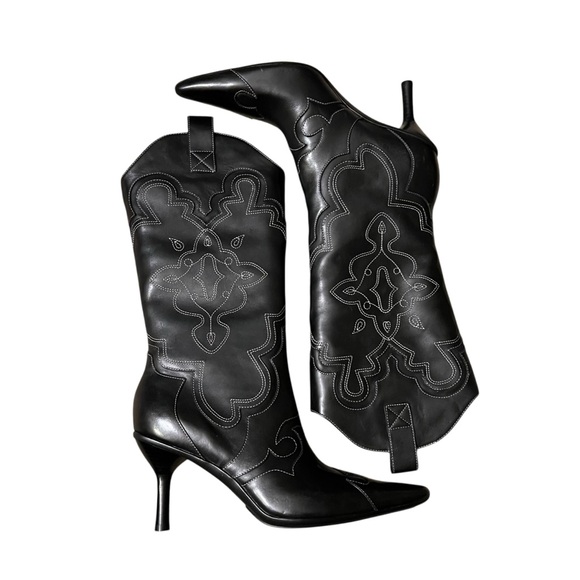 Deadstock Y2K Kenneth Cole Reaction Cos I’m Hot Cowboy Boots Black Leather 7.5 - Picture 2 of 15